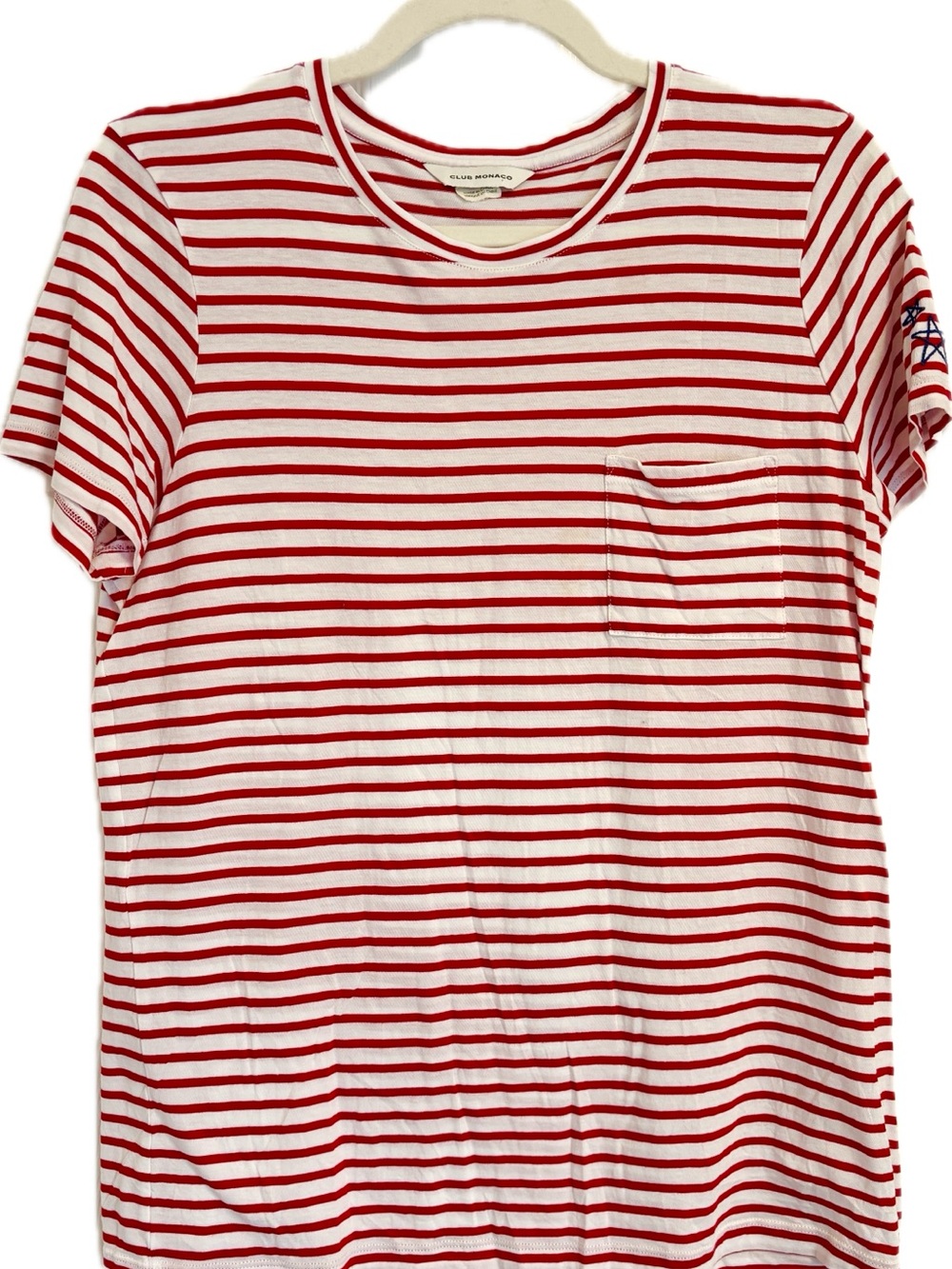 Club Monaco Red and White Striped Short Sleeve Tee